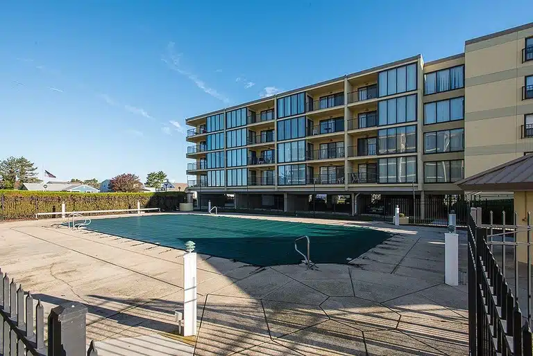 Brigantine Island Beach Resort pool deck and building