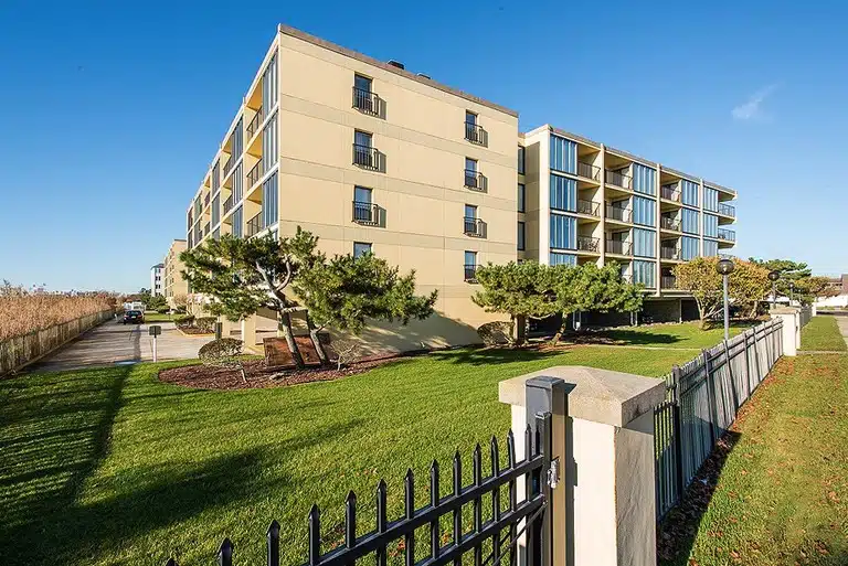 Brigantine Island Beach Resort building and lawn