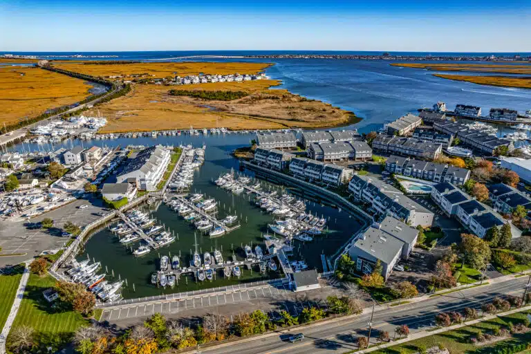 Harbour Cove marina full of boats on the bay in Somers Point, NJ