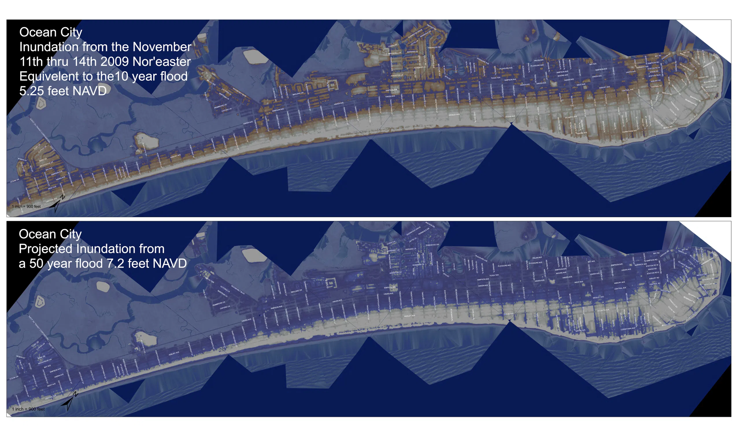 Ocean City 10 and 50 year tidal maps