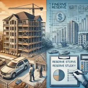 Illustration of New Jersey Structural Integrity Bill showing condo inspection and reserve study chart, representing the law's focus on building safety and financial reserves for condo associations.