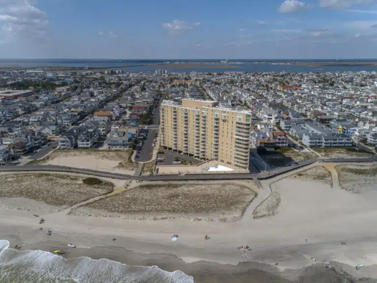 Aerial of Gardens Plaza and the north end of Ocean City NJ