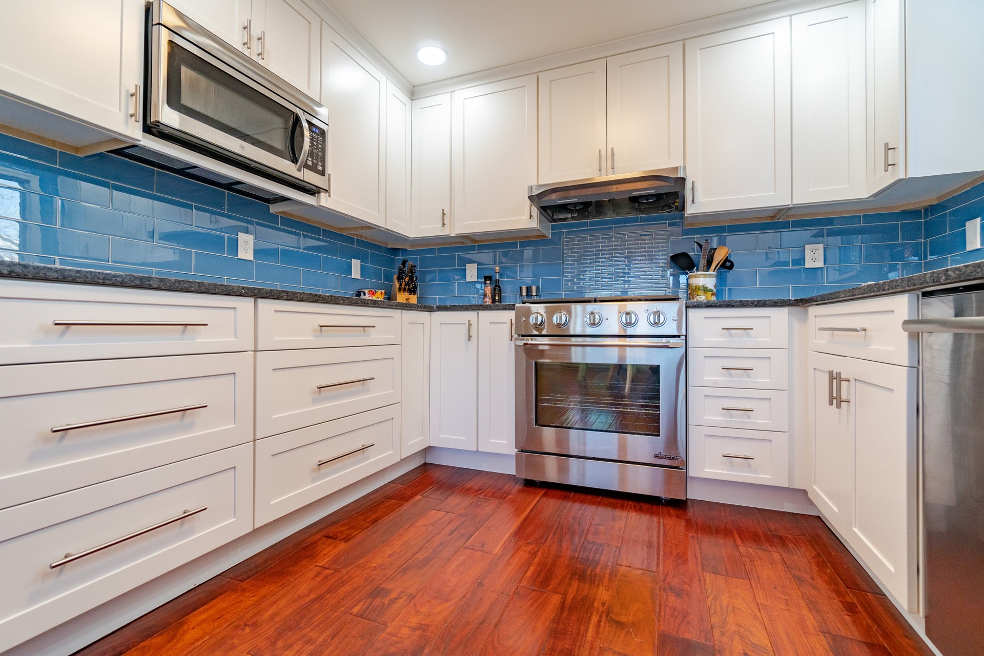 Professional real estate listing photograph of a kitchen