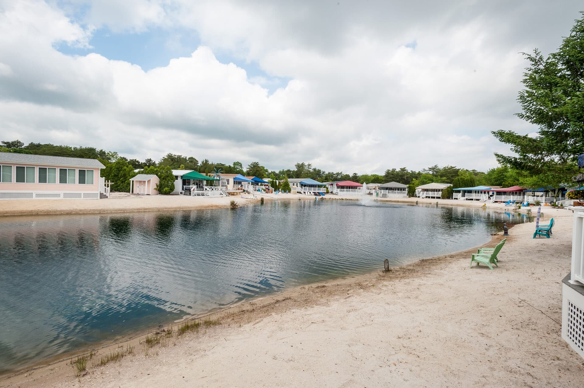 The sand beach and lake at Bayberry Cove, a resort community in Marmora, NJ