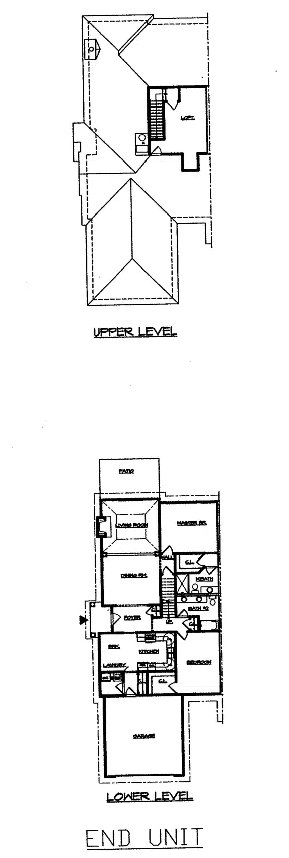 Osprey Point end unit floor plan with first-floor primary suite, attached garage, and an upstairs loft
