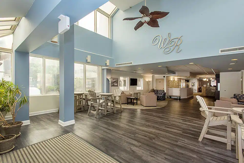 Lobby great room with vaulted ceiling and WR monogram at Watson's Regency, Ocean City NJ